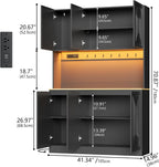 Gyfimoie 71" Kitchen Pantry with Power Outlet & LED Light, Large Kitchen Hutch Cabinet with Adjustable Shelf, Modern Buffet Cabinet with 6 Doors, Food Pantry Storage for Dining Room (Black-6 Doors)