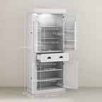HOMCOM 71" Kitchen Pantry Cabinet LED Motion Sensor Light Drawer White | Tall Storage Cabinet, 6 Door Shelves, Adjustable Shelves, Living & Dining Room