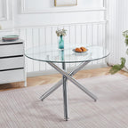 Modern Dining Room Table for 4 People, 36" Round Dining Table with Silver Chrome Metal X-Base, Circle Tempered Glass Dining Room Tables, Small Dining Table Kitchen Tables Dinner Tables
