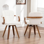 Swivel Dining Chairs Set of 4 Mid Century Modern White Faux Leather Upholstered Kitchen Chairs with Bentwood Frame Armrests Side Chairs,Comfortable Ergonomic Wood Accent Chair No Wheels