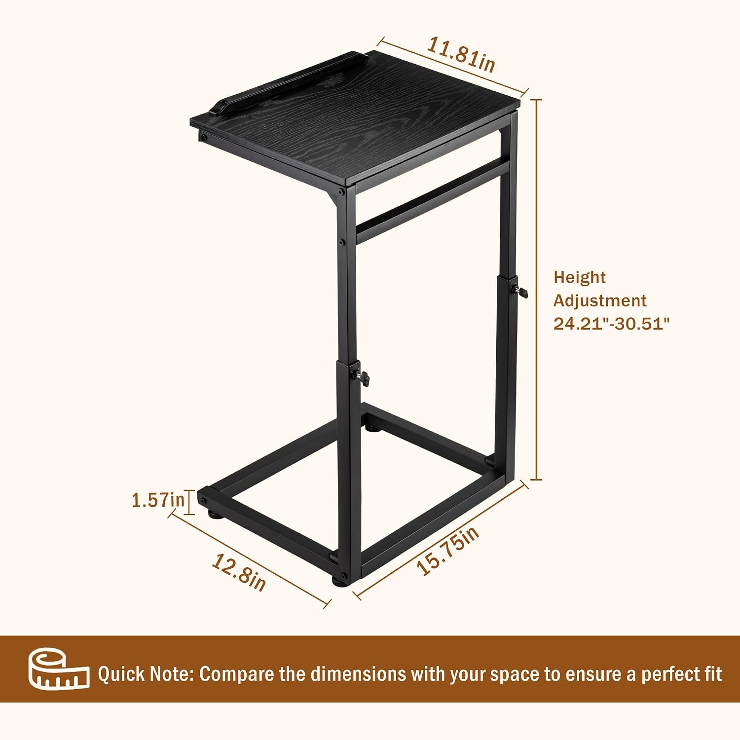facka C Shaped TV Tray Table, Adjustable Height & 0-60° Tilt for Couch
