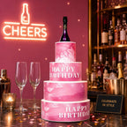 LED 7-Color Cake Tabletop Wine Racks Bottle Presenter with Remote Control, Rechargeable 4000mAh Acrylic Display Stand, for VIP Birthday Party, Bar, KTV Champagne Service(Pink）