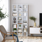 FOTOSOK White Bookshelf 8-Tier Narrow Bookshelf, 11.6 X 9.3 X 70.9 Tall CD DVD Media Tower Rack with 4 Adjustable Shelves, Tall Narrow Bookcase Slim Display Bookshelf with Cube Storage for Home Office
