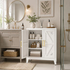 Short Storage Cabinet with 2 Doors and Adjustable Shelves, Metal Pantry Cabinets, Coffee Bar Cabinet, Kitchen Sideboard Cabinet, Small Floor Cabinet for Dining Room, Bathroom, Home Office