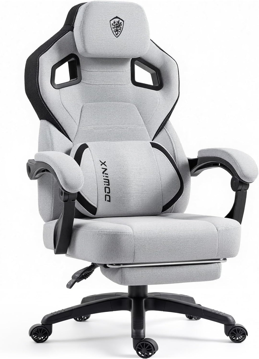Dowinx Big and Tall Gaming Chair with Footrest, Gray | Breathable woven fabric with lumbar support and extra-wide seat back; big-and-tall frame fits larger, heavier users.