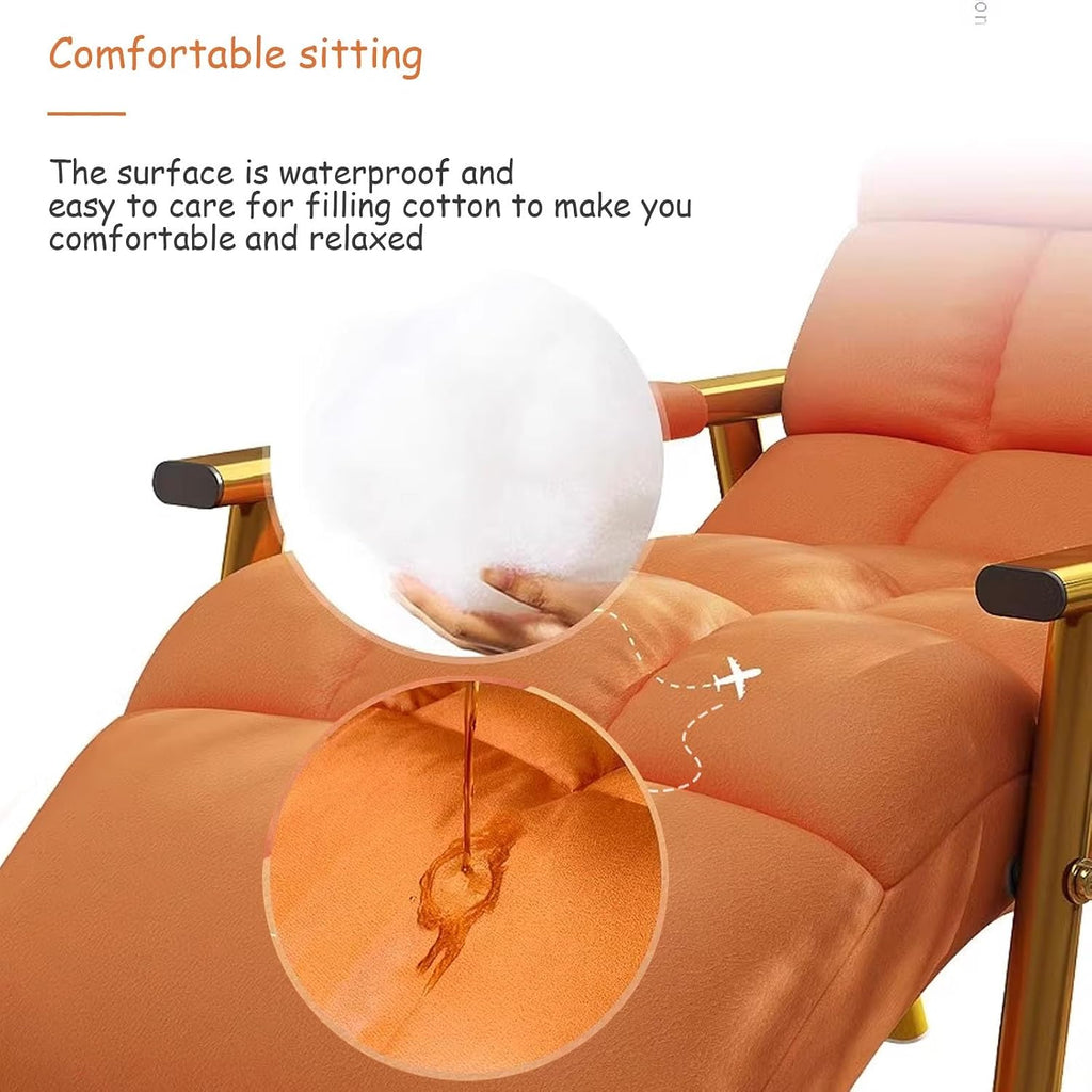Rocking Chair, Adjustable Backrest Chair with Side Pockets, Side Armchairs for Balcony Porch Patio(Orange+Gold Legs)