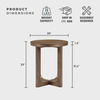 Lexicon Modern Round End Table, 20 Inch Dia. Wood Living Room Side Table, Walnut Veneer, Sturdy Geometric Wood Base, for Living Room/Lounge/Office/Waiting Area, Easy Assembly, Light Brown