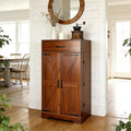 CypherX 47" Farmhouse Brown Kitchen Pantry Storage Cabinet for Dining Room | Rustic sideboard buffet cupboard; doors with shelves & smooth drawer; 47" tall pantry; 5-level adjustable storage shelves