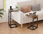 Vagusicc C Shaped End Table with Charging Station, 33"Tall Side Table for Couch, C-Table End Table Adjustable Height Side Table,Slide Under Couch Table TV Tray Table for Sofa,Living Room,Bedroom,Brown