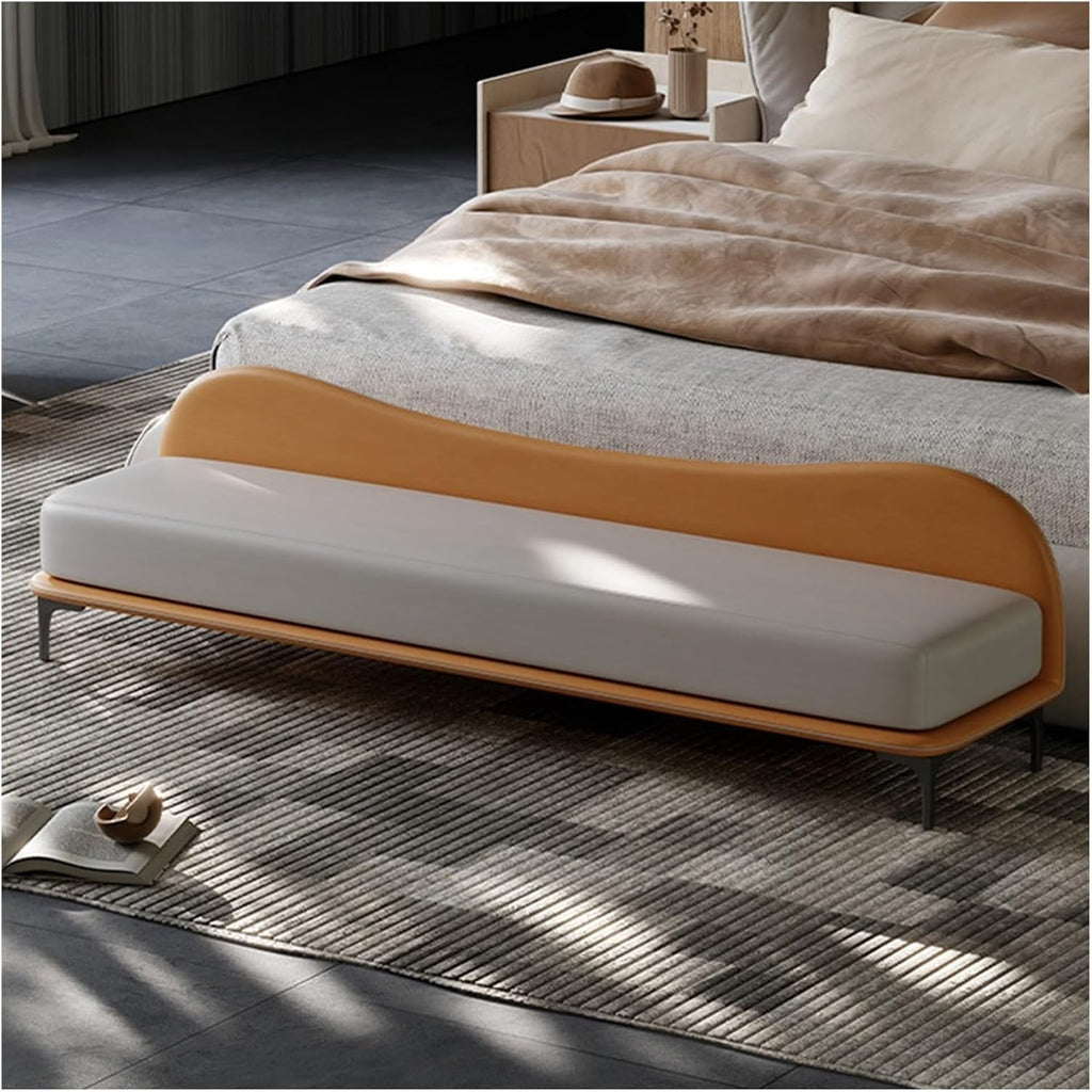Modern End of Bed Bench, Leather Long, Modern Upholstered Bedroom for Living Room Foyer Indoor Entryway Entryway(Orange,180 * 45 * 55cm)
