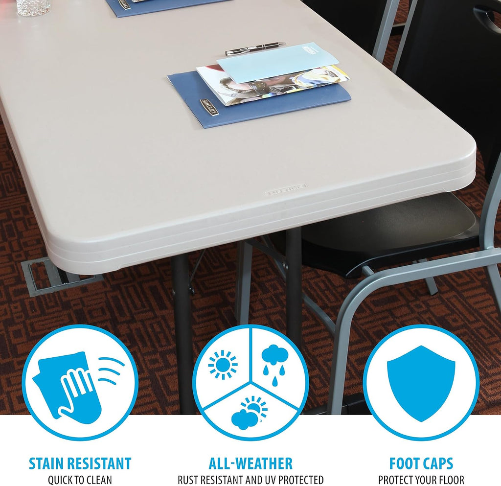 LIFETIME 880250 Professional Grade Folding Table, 8 ft, Almond HDPE Top, Bronze Powder-Coated Steel Frame, Seats 8, Indoor/Outdoor, 18-Packa