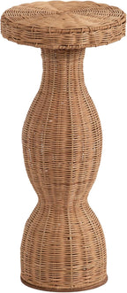 Kate and Laurel Sula Modern Woven Rattan Round Drink Table, 10 x 10 x 22, Natural Rattan, Boho Sculptural Circle Mini Table for Use as Indoor Plant Stand or Living Room Accent Table
