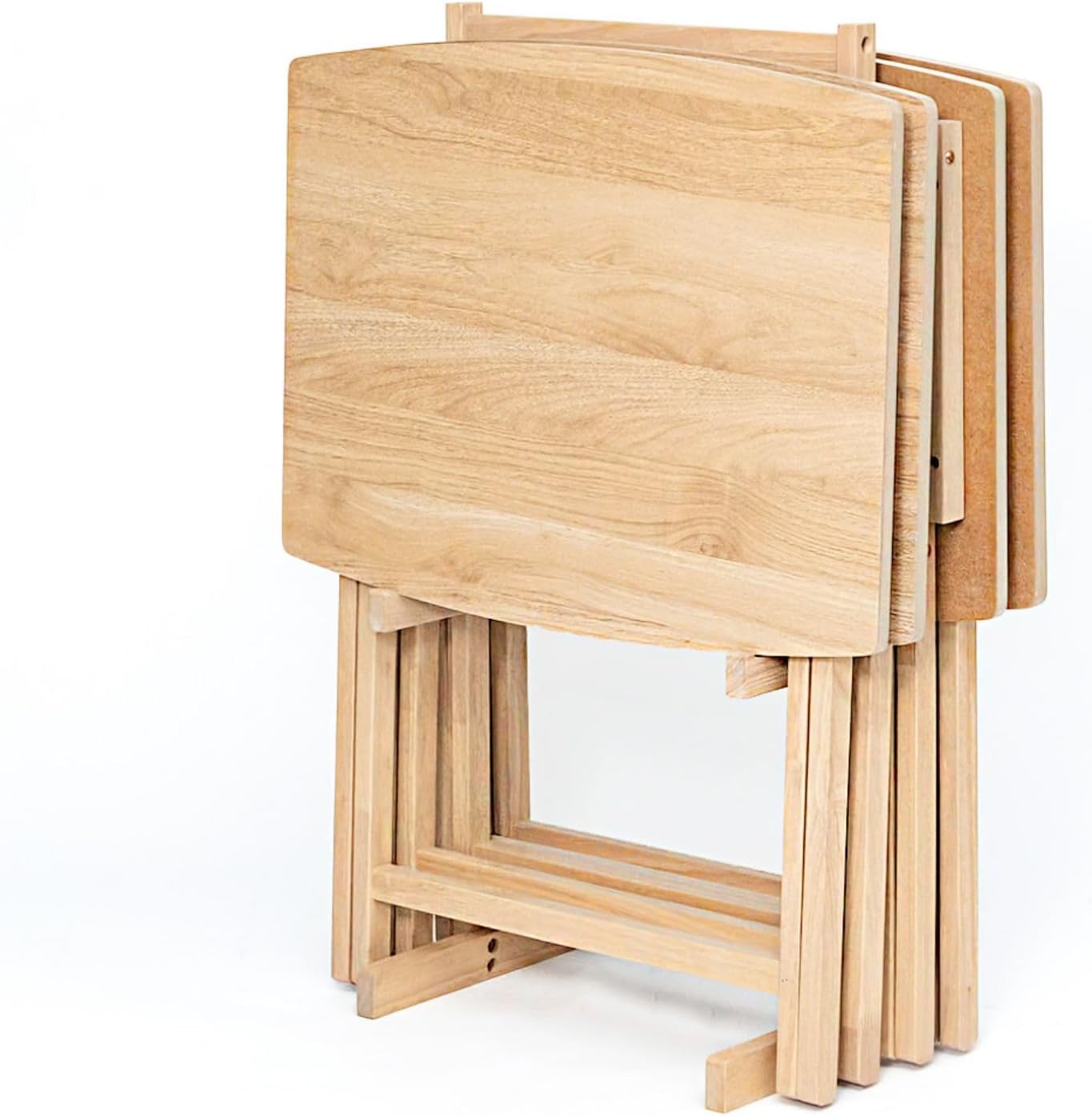 PJ Wood XL Oversize Tray Table, Natural Wood, 5-Pack | 33.2 lb Capacity, Rectangular Shape, Foldable Design, Space-Saving Storage