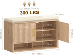 Fluted Shoe Storage Bench, Entryway Bench with Adjustable Shelves | Hidden Shoe Cabinet Storage with Cushion and Open Bottom Shelf, for Entryway, Hallway, Living Room, Bedroom, Natural Oak
