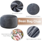 3 Ft Bean Bag Chair,Bean Bag Chairs for Living Room,3 Foot,Dark Grey | Bean Bag Chairs for Adults,Memory Foam Filling,Beanbag with Filler Included,Soft Velvet Cover,Pocket & Pull-Handle