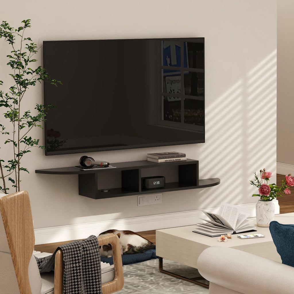 GHC Floating TV Stand, Wall Mounted Entertainment Center and Cabinet Shelf, TV Console with Storage, Media Console for DVD Player, Space-Saving Under TV Shelf for Bedroom, Living Room (Black)