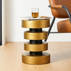 Glitzhome Gold Floating Disks Side Table & Accent Stool - 18" H Modern Antique End Table, Durable MGO Fiberglass Desk for Living Room, Holds 220 lbs, Multi-Functional & Easy to Clean