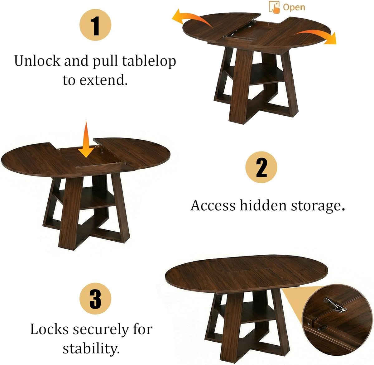 5-Piece Extendable Oval Dining Table Set, 43in-59in Wood Kitchen Table with 4 Fabric Upholstered Chairs, Modern Dining Room Set for 4 People, Walnut Finish