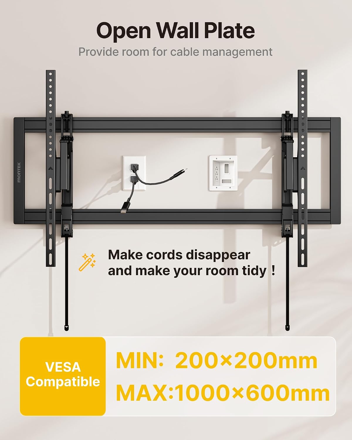 monTEK Heavy Duty Tilting TV Wall Mount for 55–105" Large TVs up to 200lbs | Tilt TV Mount,Low Profile,Swivel Adjustment,6.8" Extension, Max VESA 1000x600mm, Fits 16"/18"/24"/32" Studs,Quick Release