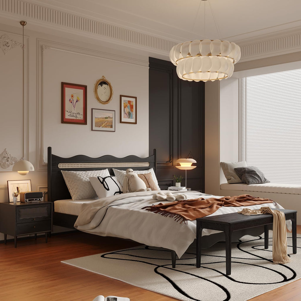 Dining Bench, Wood Bench Solid Oak Wooden Bench Indoor Dining Room Table Home Bedroom Bed End Restaurant Modern Hallway Furniture (Black, 43.3" W x 13.8" D x 17.7" H)