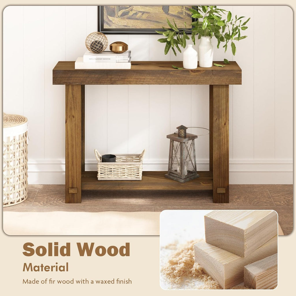 HOKYHOKY Solid Wood Console Table for Entryway, 42.5" Farmhouse Entryway Tables Thickened Tabletop and Legs Rustic Narrow Skinny Behind Couch Sofa Table for Living Room, Hallway, Foyer