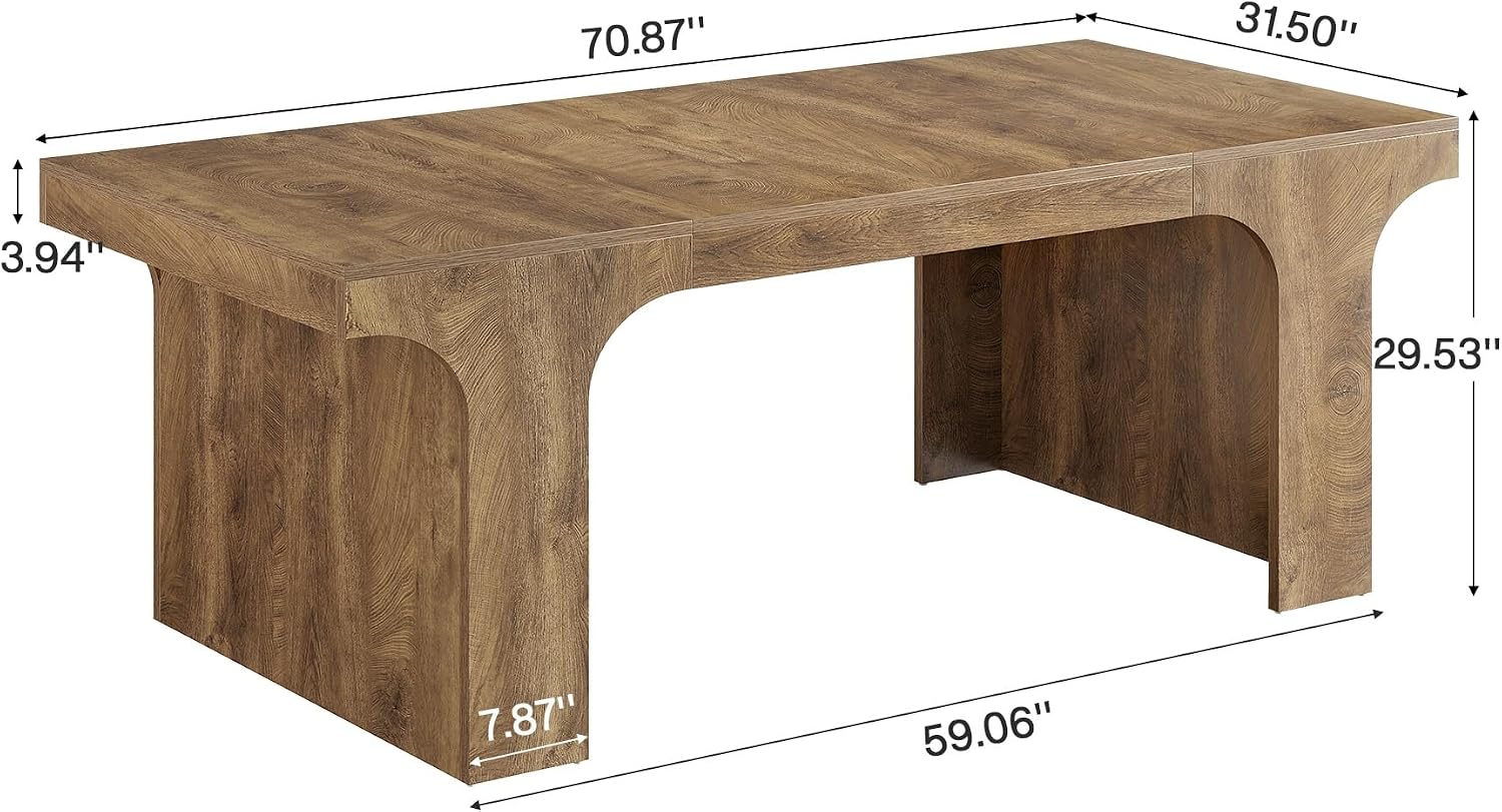 Tribesigns Large Dining Table for 6-8 People, 70.9" Long Wooden Kitchen Dinner Table Farmhouse Modern Style with Arch Design Legs, Rectangle Wooden Dinner Table for Dining Room, Natural Brown