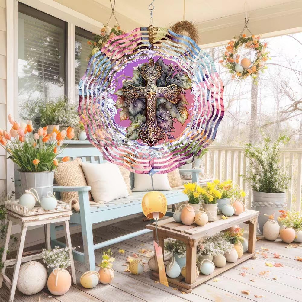 Cross Wind Spinner, Metal Wind Spinners Outdoor/Indoor, God Cross Hanging Garden Decor for Outside, Stainless Wind Spinners for Yard and Garden 10 inch 3D (25.76X25 CM)