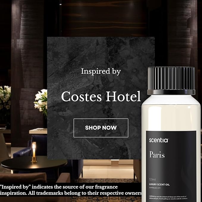 Hotel Frgarance Oil Inspired by The Hotel Costes - 120 mL 4.06 fl oz - Refill Diffuser Oil Blend Rose, Clove & Sandalwood Notes for Aromatherapy Diffusers - Paris