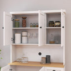 71" Kitchen Pantry Storage Cabinet with Microwave Shelf, Modern Freestanding Hutch with Adjustable Shelves, 6 Doors and Drawer, Wood Countertop for Kitchen, Dining Room, White