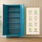 Washsemba 71'' Farmhouse Metal Storage Cabinet with Barn Doors,Steel File Cabinet for Home Office,Kitchen Pantry 4 Adjustable Shelves,Freestanding Cupboard for Kitchen,Home Office (Peacock Blue)