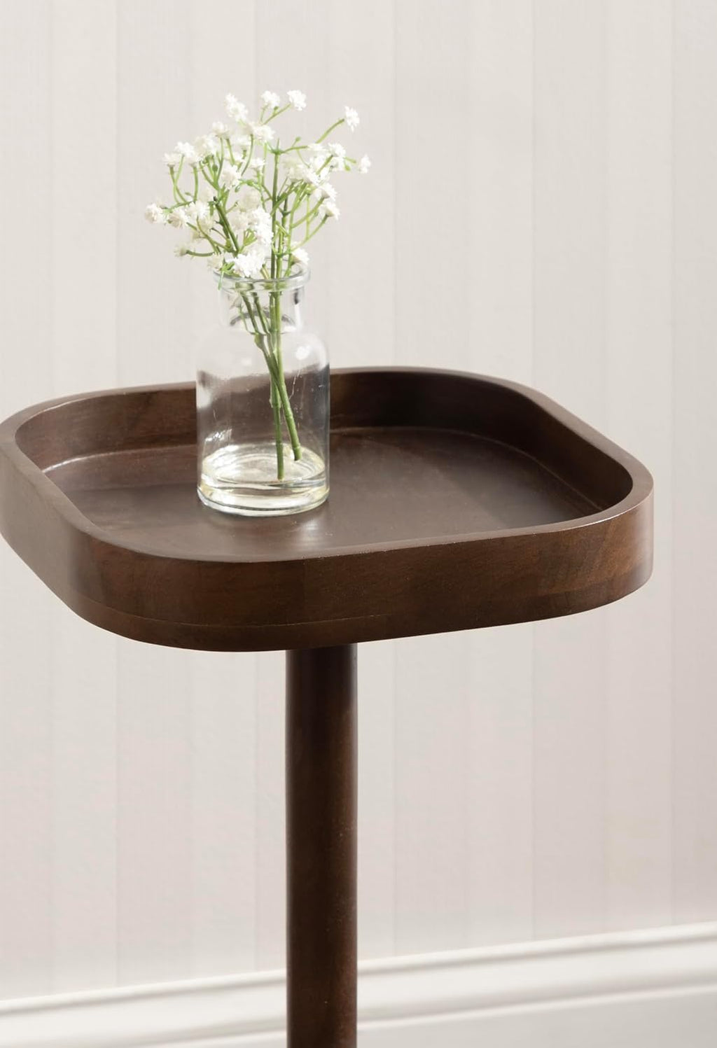Kate and Laurel Woodrow Modern Mango Wood Square Drink Table, 10 x 10 x 24, Dark Brown, Transitional Rounded Square Mini Table for Use as Indoor Plant Stand or Wooden Living Room Accent