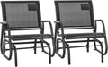 Outsunny Porch Glider Set of 2 Steel Frame Black | Swing Glider Chair, Breathable Mesh Fabric, Curved Armrests, for Garden, Poolside, Backyard, Balcony