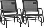 Outsunny Porch Glider Set of 2 Steel Frame Black | Swing Glider Chair, Breathable Mesh Fabric, Curved Armrests, for Garden, Poolside, Backyard, Balcony