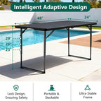 2 Pack 4ft Folding Table, Foldable Plastic Portable Picnic Table, Black | Large Surface Half-fold design with carry handle for Indoors/Outdoors Use Support up to 300 lbs Easy Setup & Waterproof