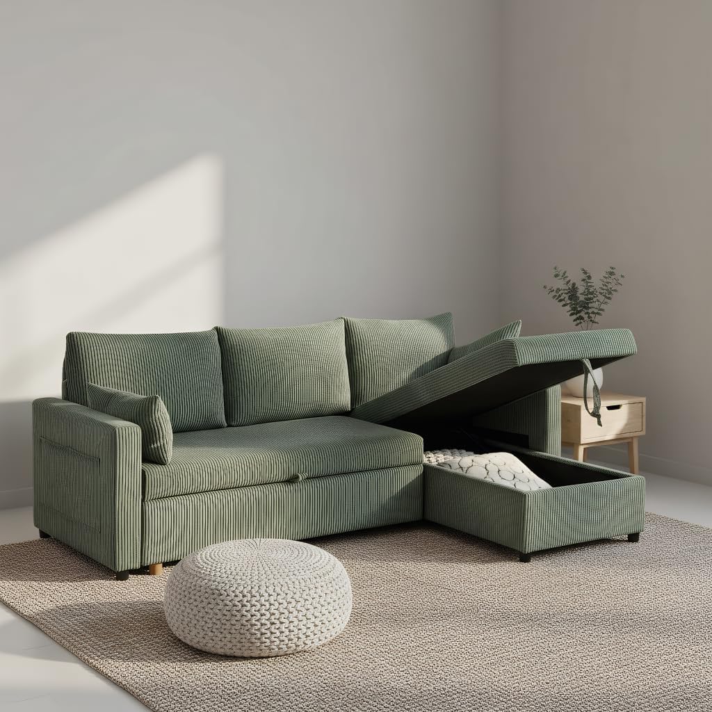 Ball & Cast 86" Sectional Sleeper Sofa Bed Pull Out Couches for Living Room | L Shaped Convertible Pull Out Sofa Bed with Reversible Storage Chaise and Side Pocket, 3-Seat Sofa for Small Space Apartment