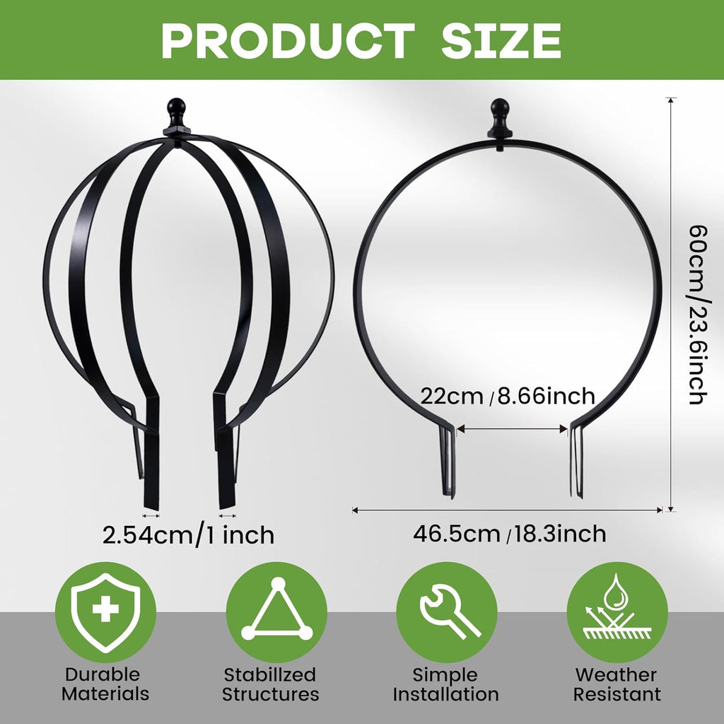 Metal Garden Obelisk Trellis 18"x22" - 2pcs, Large Round Black Plant Frame for Climbing Plants, Indoor/Outdoor Topiary Structure, Ideal for Potted Plant Decor - Outdoor Garden Decoration and Yard Gift