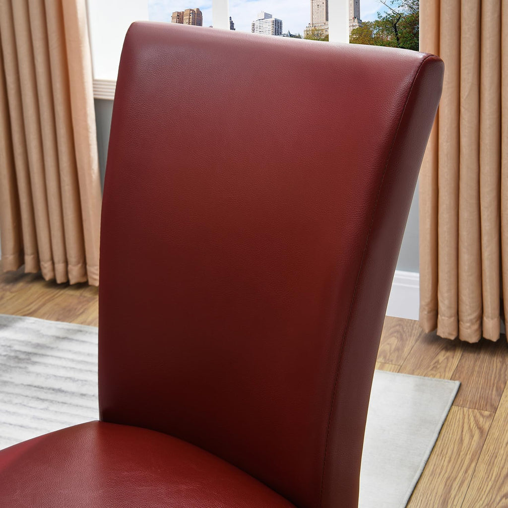 Set of 2 Retro Dining Chairs, Upholstered Parsons Chairs with Wooden Legs & Faux Leather, Perfect for Kitchen, Dining Room & Café, Wine Red