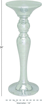 Deco 79 Polystone Round Pedestal Table with Mosaic Mirror Inlay, 14" x 14" x 36", Silver