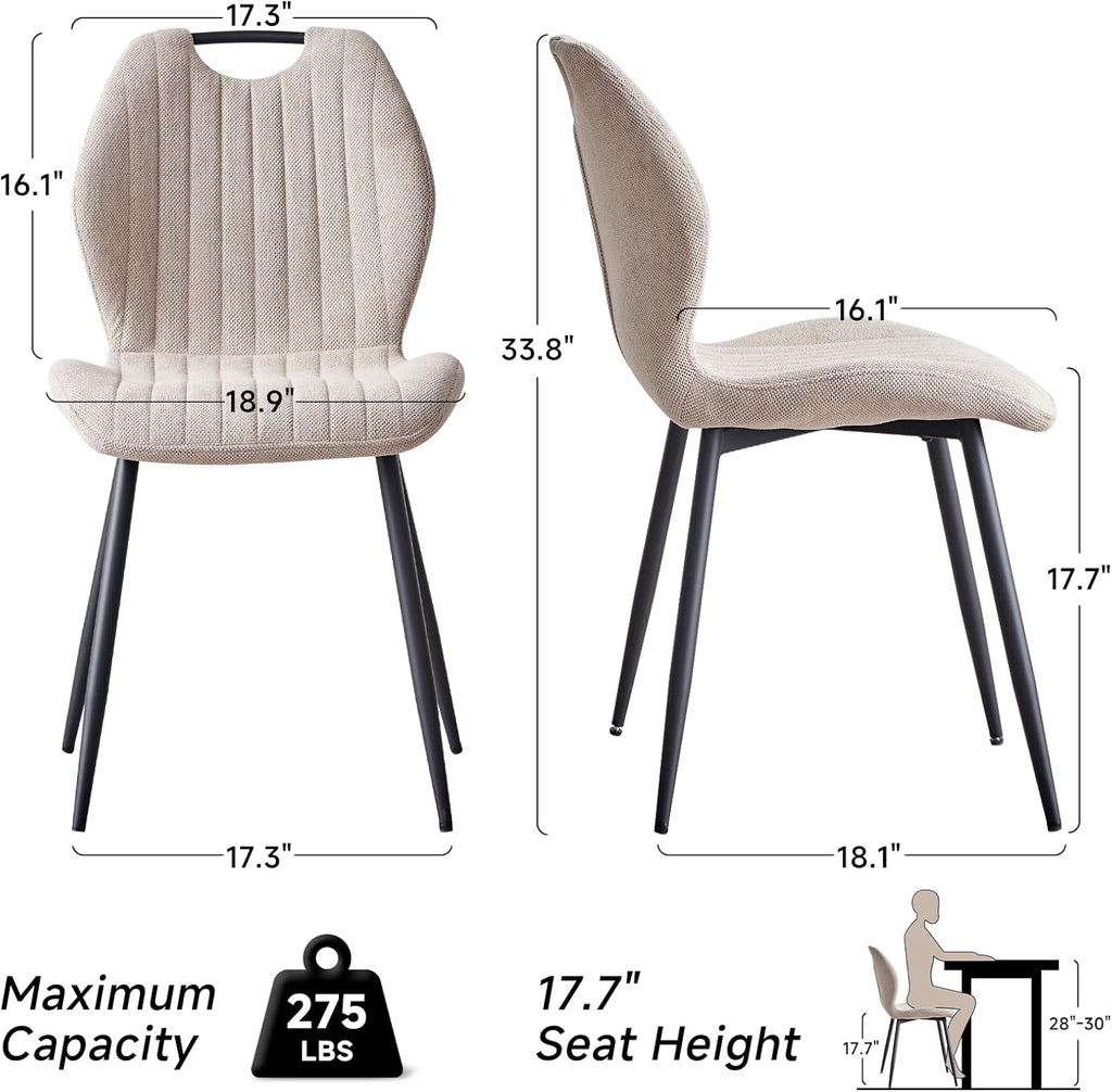 Dining Chairs Set of 4, Upholstered Living Room Chairs Modern Fabric Wingback Kitchen Chairs for Apartment Waiting Room, Khaki