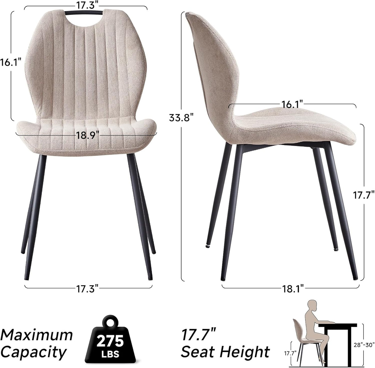 Dining Chairs Set of 4, Upholstered Living Room Chairs Modern Fabric Wingback Kitchen Chairs for Apartment Waiting Room, Khaki