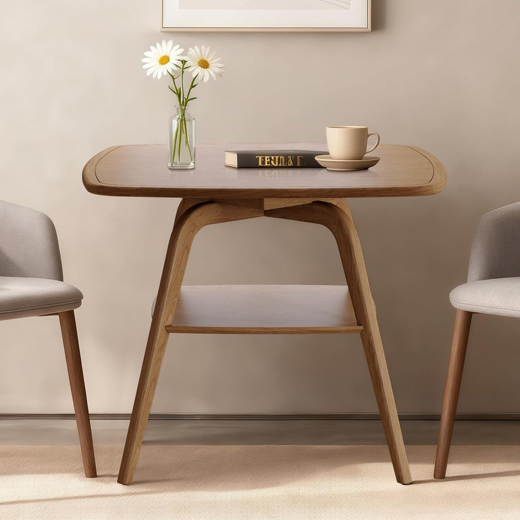 29.5" Square Dining Table for Small Spaces-Solid Wood Frame with Scratch-Resistant Veneer Top, Modern Compact Dinner Table with Storage Shelf for Kitchen, Apartment (Natural)