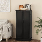 GiantexUK Kitchen Cupboard, Wooden Buffet Pantry Cabinet with 17 Shelves and 2 Doors, Multifunctional Storage Organizer for Living Room Dinning Room (Black, 60 x 40 x 120cm)
