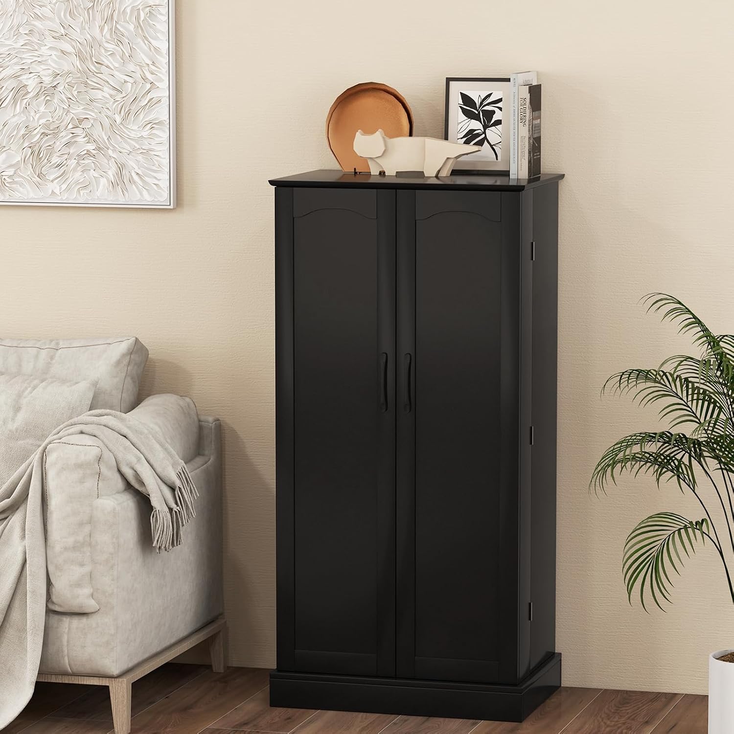 GiantexUK Kitchen Cupboard, Wooden Buffet Pantry Cabinet with 17 Shelves and 2 Doors, Multifunctional Storage Organizer for Living Room Dinning Room (Black, 60 x 40 x 120cm)