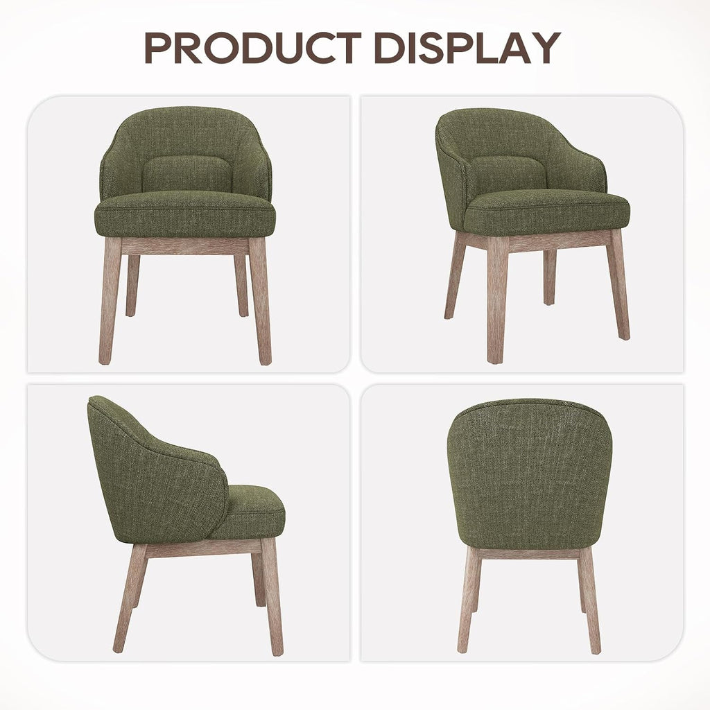 MALOL Dining Chairs Set of 4 with Lumbar Support,Fabric Upholstered Kitchen Chairs with Wooden Legs,Green