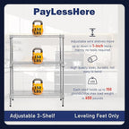 PayLessHere Shelf Shelving Pantry Storage Cabinet Heavy Duty 3 Tier Metal Storage Shelf 450 lbs Total Capacity NSF Certified Space Saving Design Adjustable Feet Easy Assembly (Chrome)