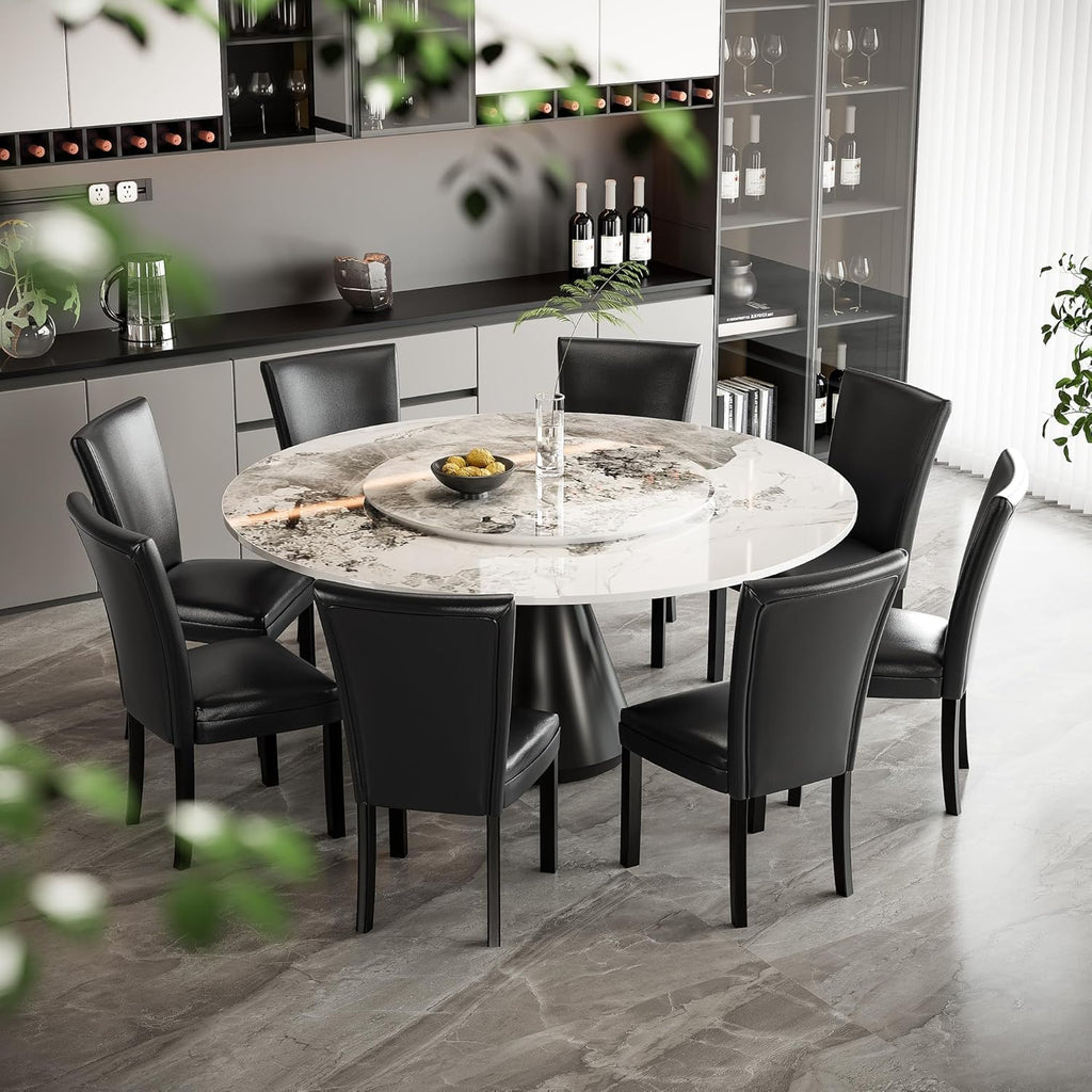 Set of 2 Black Dining Chairs, Modern Upholstered Parsons Chairs with Wooden Legs and Leather Finish, Ideal for Kitchen, Dining Room & Café