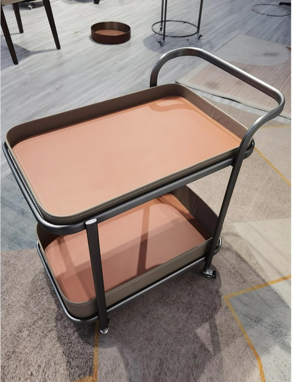 Rolling End Table, Side Table with Wheels, Modern Serving Cart Snack Table for Living Room, Small Coffee Table(Orange)