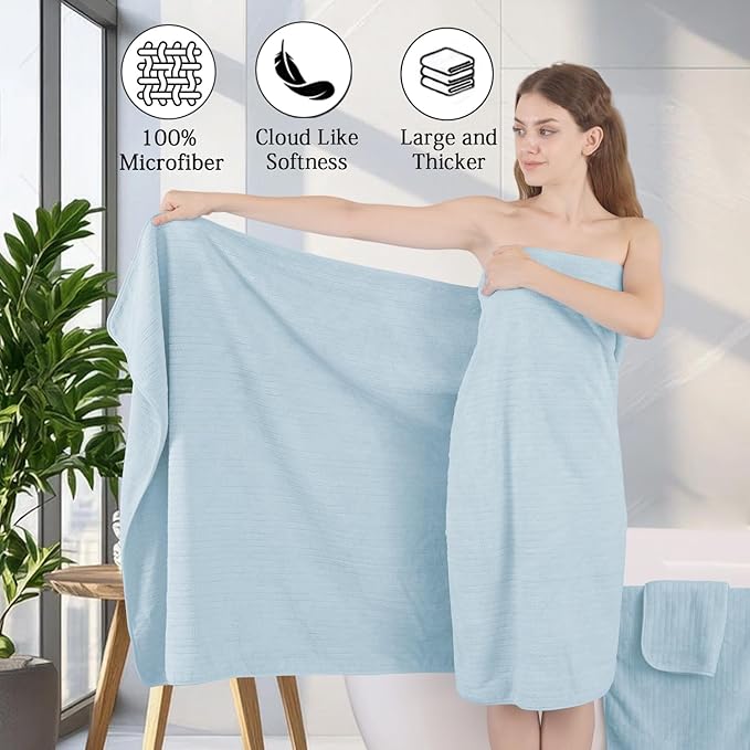 18 Piece Family Bath Towel Set Include 6 Bath Towels,6 Hand Towels and 6 Washcloths Soft Bathroom Towel with Hanging Loops,Highly Absorbent Quick Dry Towels Set for Bathroom,Hotel and Spa-Blue