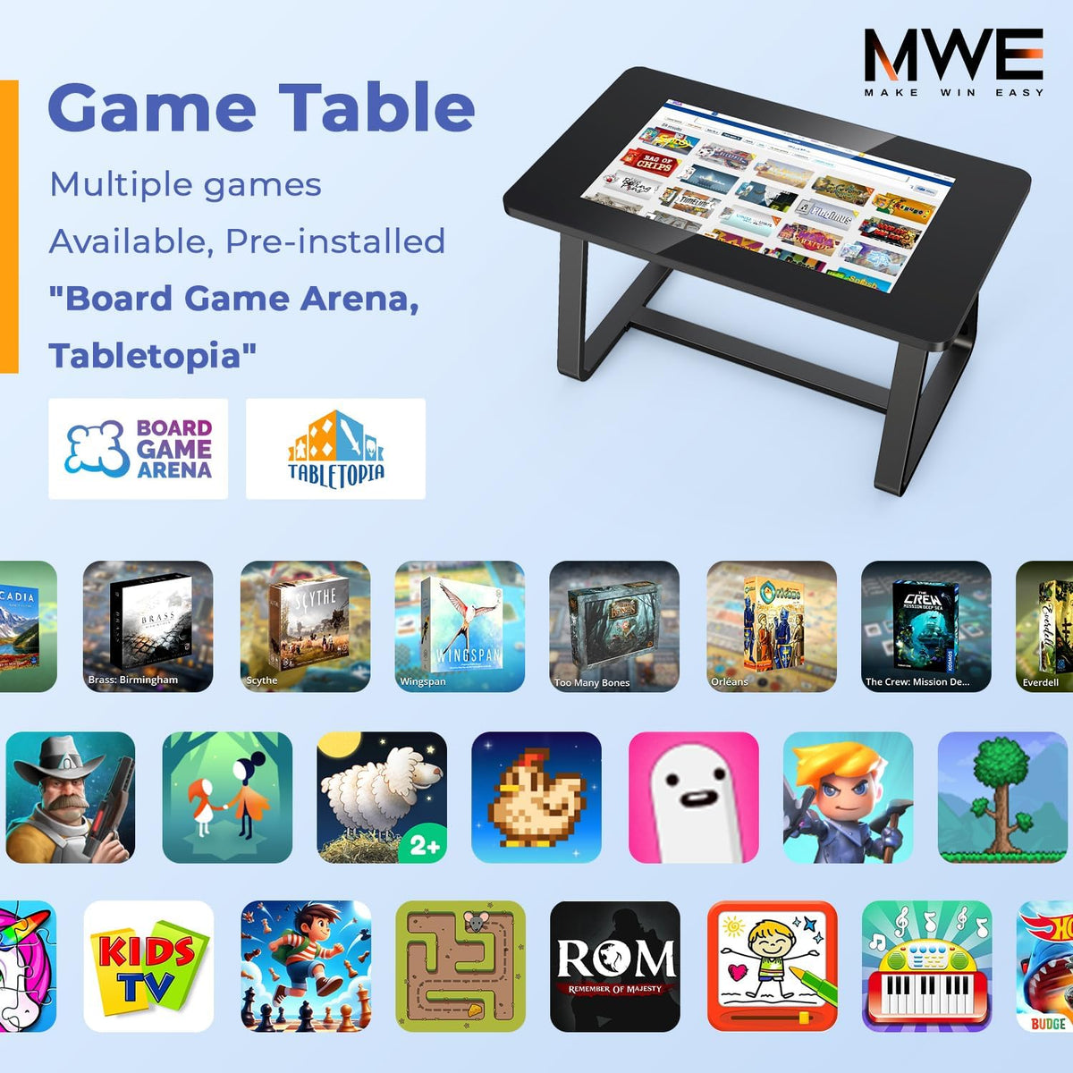 MWE 32 Inch Game Table, Multifunctional Touchscreen Table, Detachable Interactive Display for Indoor Entertainment, Meetings & Education, Android 13, 8+128GB