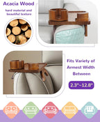Couch Arm Tray Table with Oversized Cup Holder & Adjustable Phone Stand – Foldable Acacia Wood Sofa Armrest Clip Table for Wide Couches, Recliners, and Living Room Use